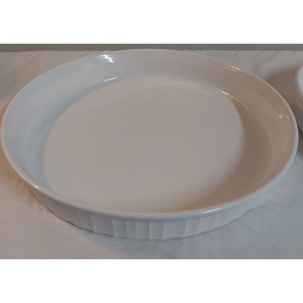 Vintage CorningWare French White 10" Quiche Pie Baking Dishes F-3-B Pair USA - Picture 3 of 8